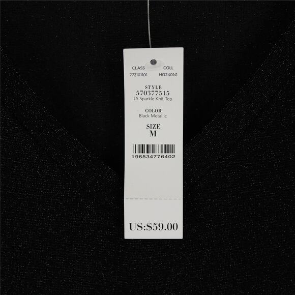 NEW Medium WHBM Long Sleeve Sparkle Knit Black Metallic V-Neck Stretch - Picture 4 of 9